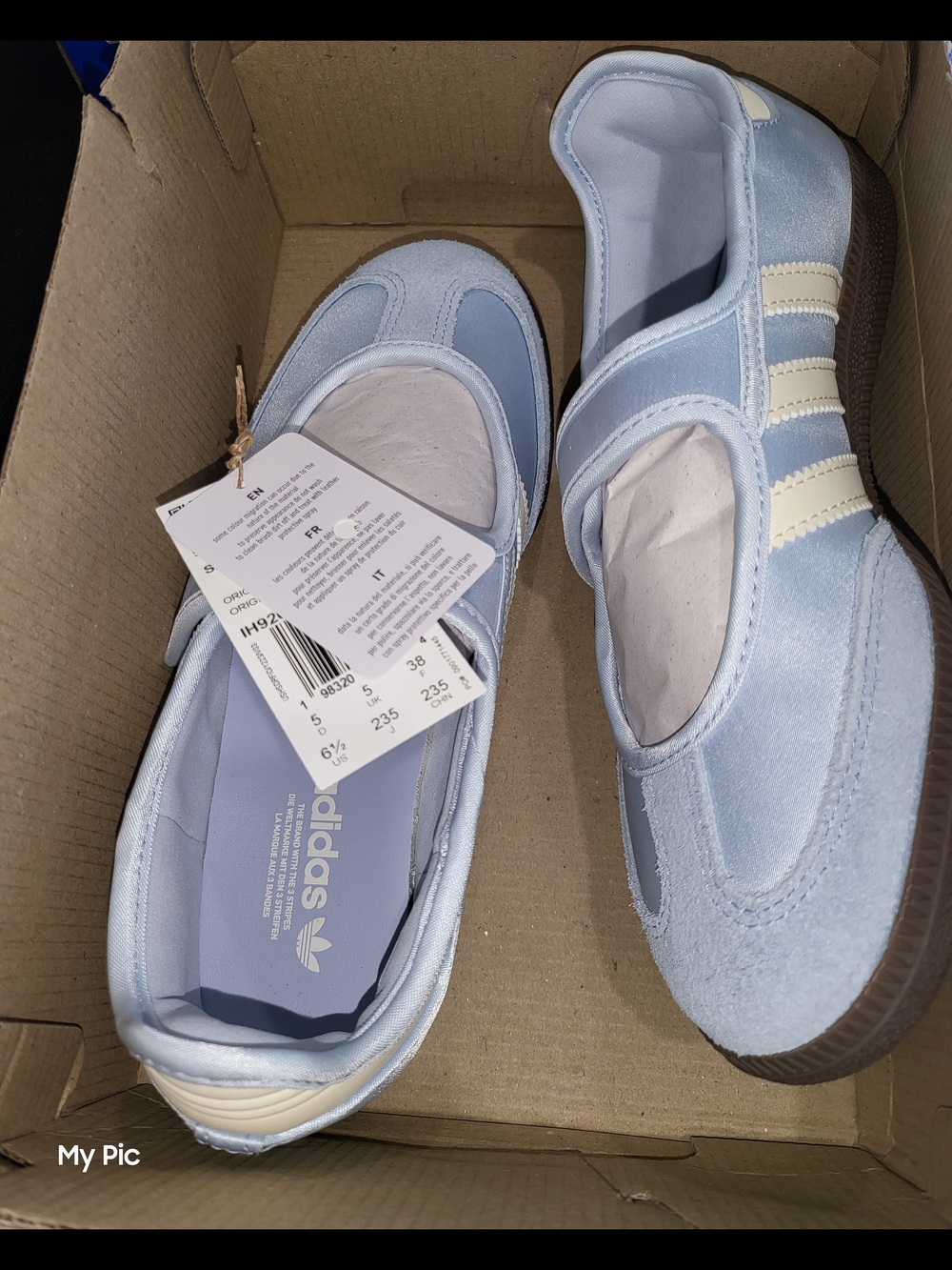 Adidas Women's Light Blue Mary Jane-Style Flats with Cream Stripes